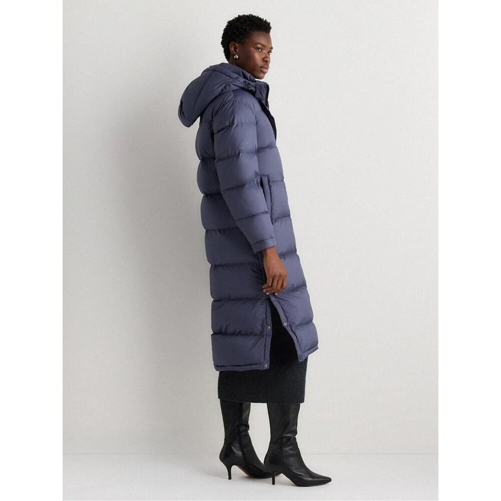 New Quince Responsible Down Long Puffer Coat Women Medium Storm Blue Hooded NWT - Picture 3 of 10